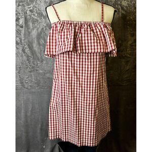 Boston Proper Dress XS Cami Plaid Ruffle Red White Gingham Beach Casual Sundress